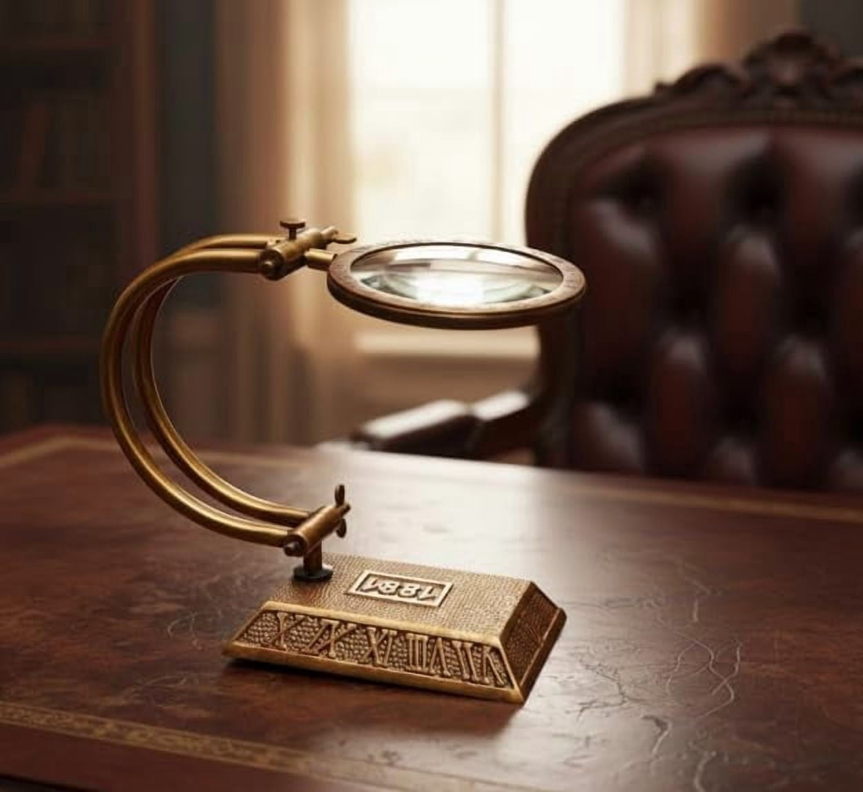 Maritime Treasures Antique Brass Desk Magnifying Glass with Stand | Vintage Style Desktop Magnifier