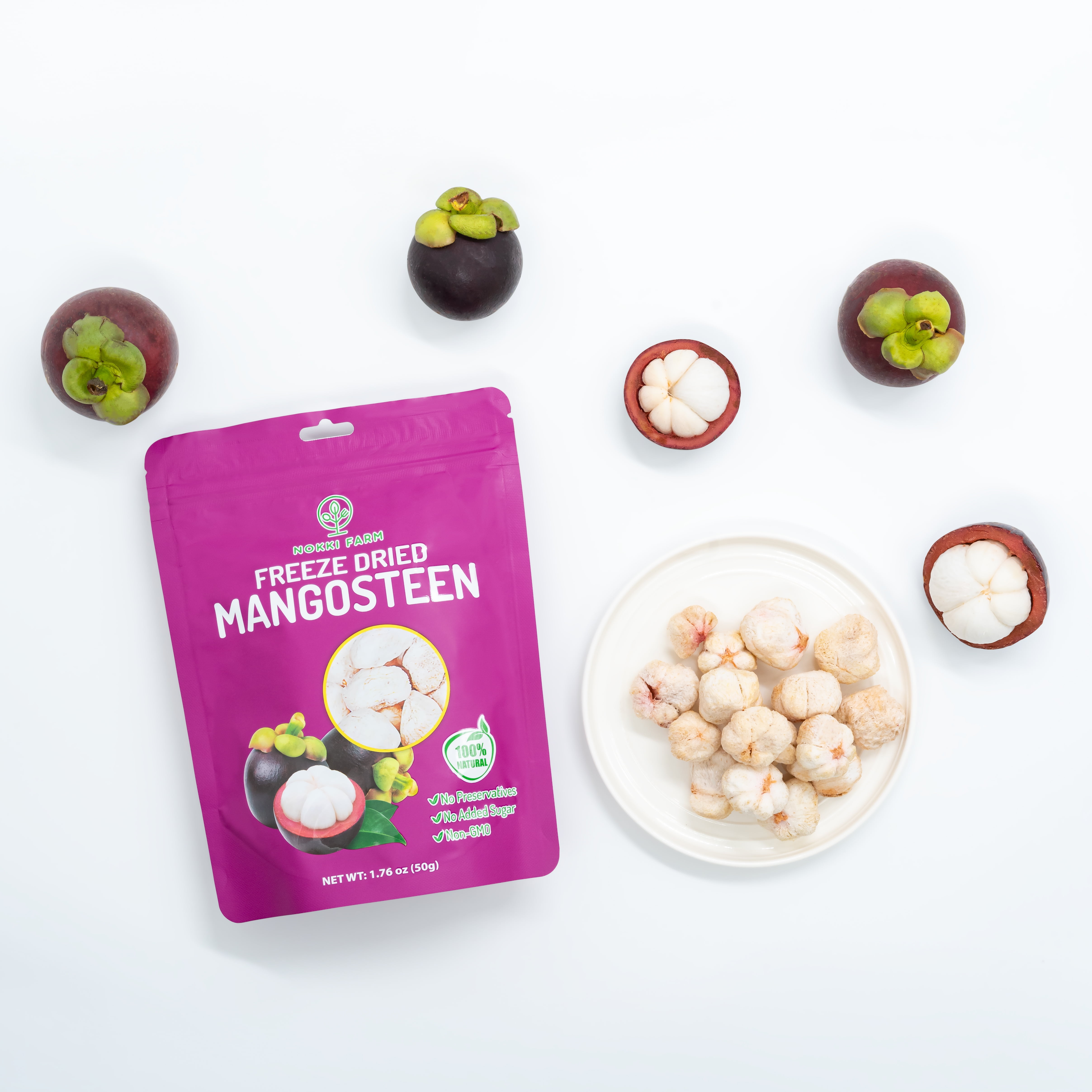 NOKKI FARM Freeze Dried Mangosteen - Healthy & Exotic Tropical Superfood Snacks, No Added Sugar or Preservatives, Kid-Approved, Shelf-Stable & Portable for On-the-go Snacking, 1.76oz x 3 packs