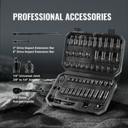 VEVOR Drive Impact Socket Set 1/4 - 55 Piece Deep & Shallow Socket Set SAE 5/32-9/16 and Metric 4-15mm - 6 Point CR-V Alloy Steel for Auto Repair - Easy-to-Read Size Markings - Storage Case