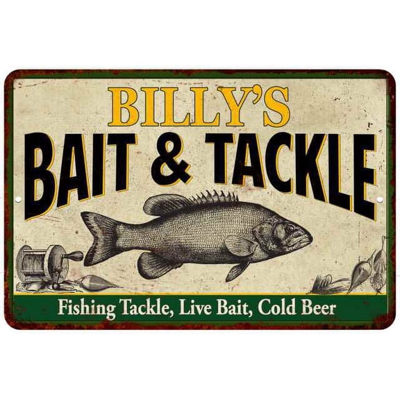 BILLY'S Bait & Tackle Metal Sign Man Cave 8x12 208120016076