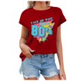 thumbnail image 4 of TSADFHJI Hauts pour Femmes 2TG Mode Été Loisirs Art Années 80 Lettre Imprimée Col Rond Manches Courtes T-Shirt S Rouge, 4 of 4