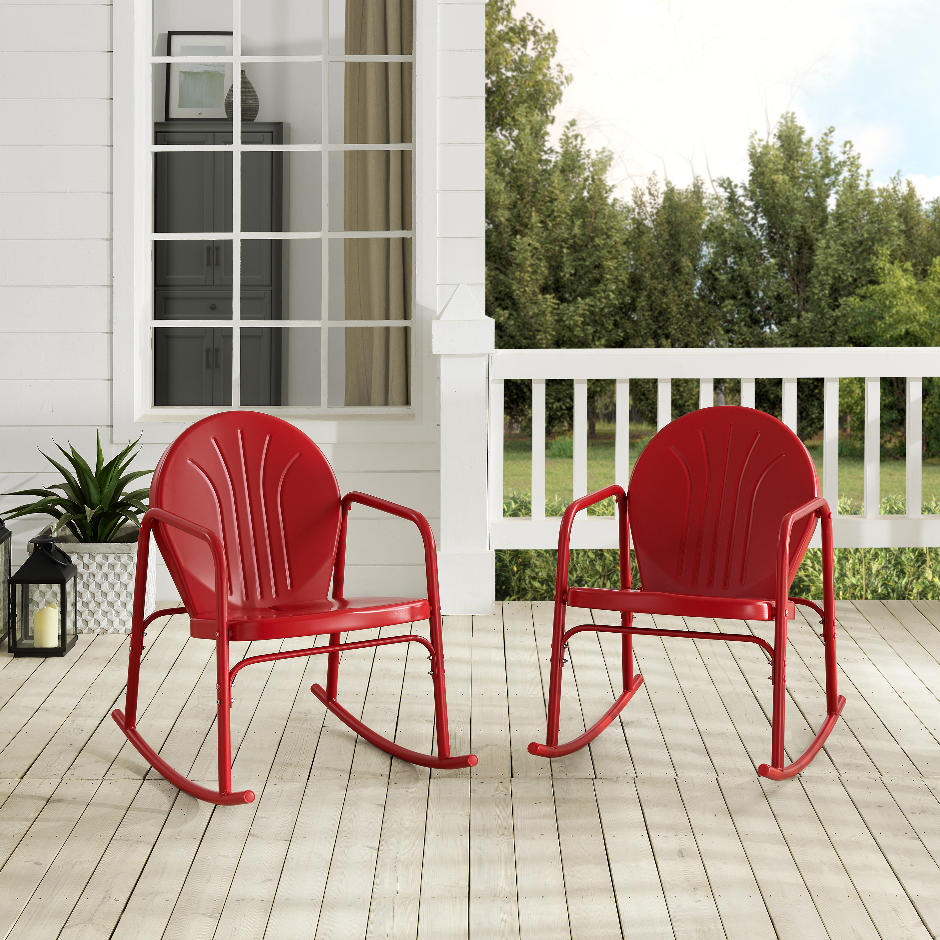 Crosley Furniture Griffith Metal Rocking Chair in Bright Red Gloss (Set of 2) - image 4 of 13