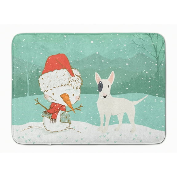 White Spot Bull Terrier Snowman Christmas Machine Washable Memory Foam Mat