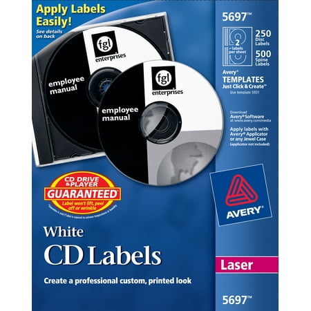 Avery CD Labels, White Matte, 250 CD Labels and 500 Case Spine Labels