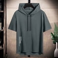thumbnail image 2 of Wrtxtat Men's Short Sleeve Hoodie Lightweight Workout Gym Athletic Comfy Sweatshirt Solid Color Drawstrings Hooded T Shirts Gray XS, 2 of 9