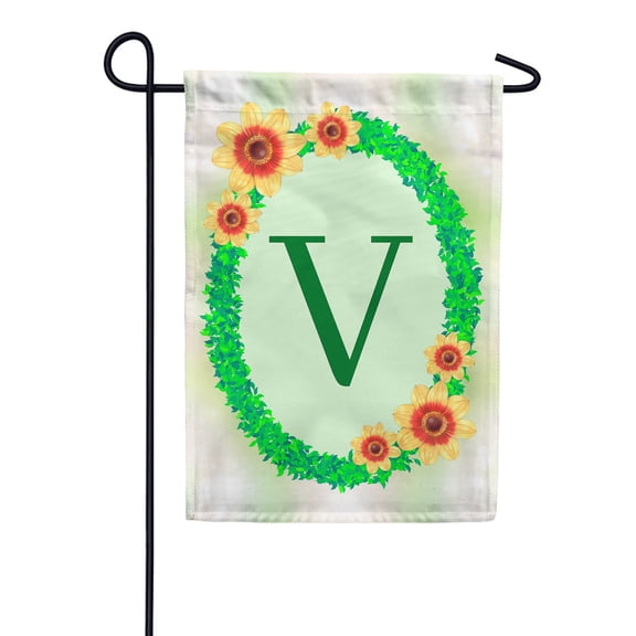 America Forever Spring Monogram Garden Flag Letter V 12.5 x 18 inches Double Sided Vertical Outdoor, Yard, Lawn, Beautiful Flowers, Green Ivy, Floral Wreath, Summer Flower Garden Flag