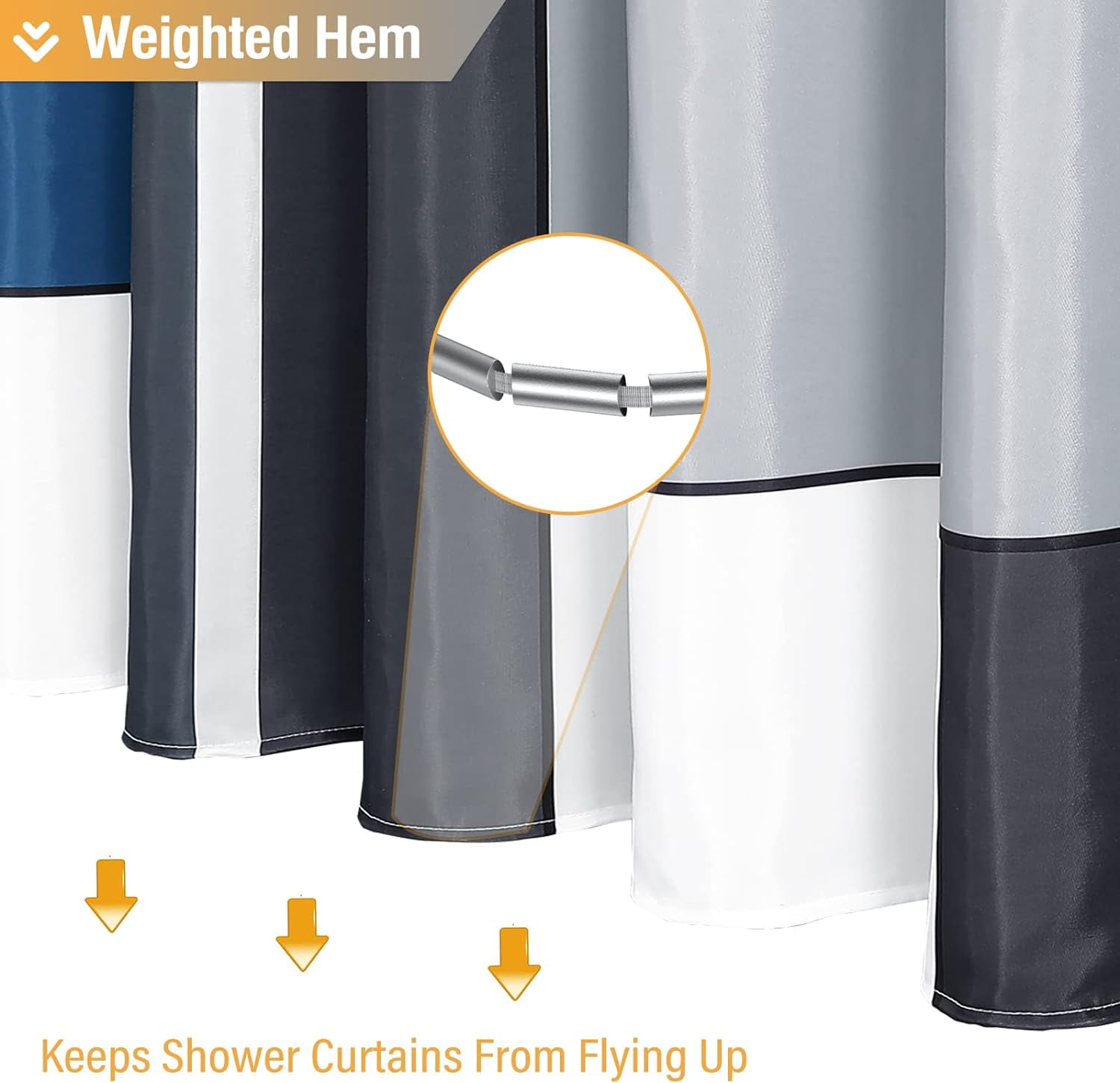 Extra Long Shower Curtain, 72x84 Inches Long Geometric Waterproof Cloth Shower Curtain Set with 12 Hooks, Weighted Hem, Tall Modern Polyester Fabric Shower Curtain for Bathroom - Navy Blue