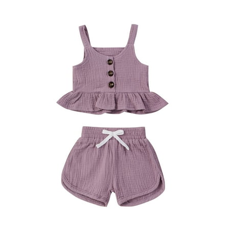 

EHTMSAK Infant Baby Toddler Children Girl Cami Top and Shorts Set Clothing Set Outfits Sleeveless Summer Purple 6M-4Y 120