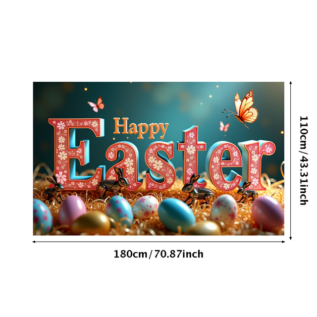 Happy Easter Theme Decorated Banner with Bunny Eggs Butterflies Party Backdrop for Easter Celebrations Easter Parties Photography Props Easter Decorations