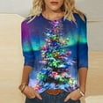 thumbnail image 1 of DPTALR T-shirt de Noël Imprimé pour Femmes Col Rond Manches 3/4 Pull Blouse, 1 of 5