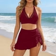 thumbnail image 4 of RYRJJ Womens Bikini Skirt Sets High Waisted Two Piece Swimsuits Summer Beach Tummy Control Mesh Swim Bathing Suits(Wine,S), 4 of 6