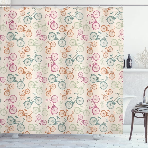 Ambesonne Bicycle Shower Curtain, Sketchy Retro Colorful, 69"Wx75"L, Multicolor