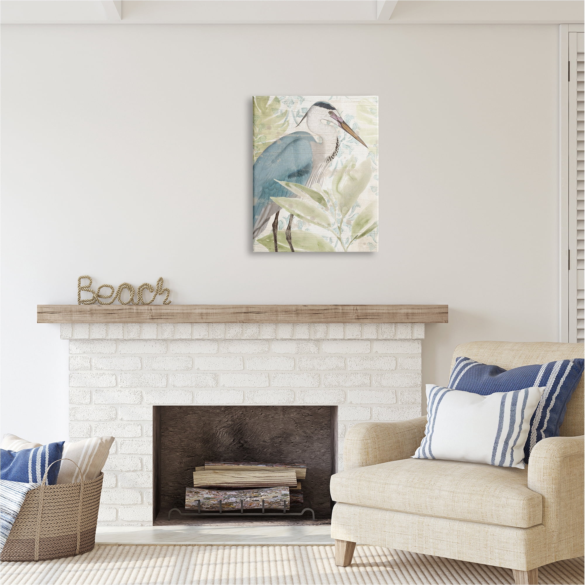 Stupell Industries Heron & Tropical Leaves Animals & Insects Painting Gallery Wrapped Canvas Art Print Wall Art, 24 x 30