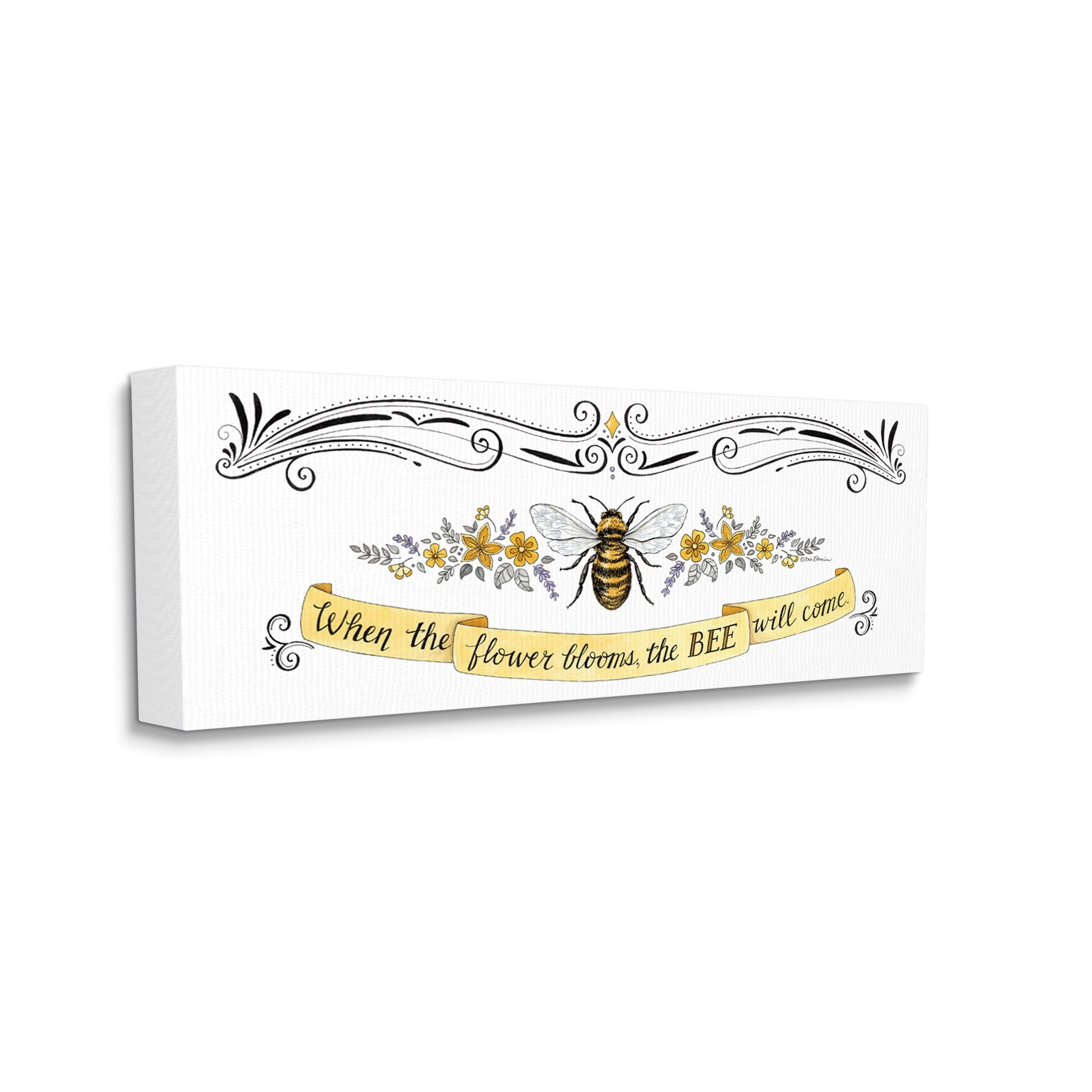 Stupell Industries When The Flower Blooms Honey Bee Banner Quote Graphic Art Gallery Wrapped Canvas Print Wall Art, Design by Deb Strain