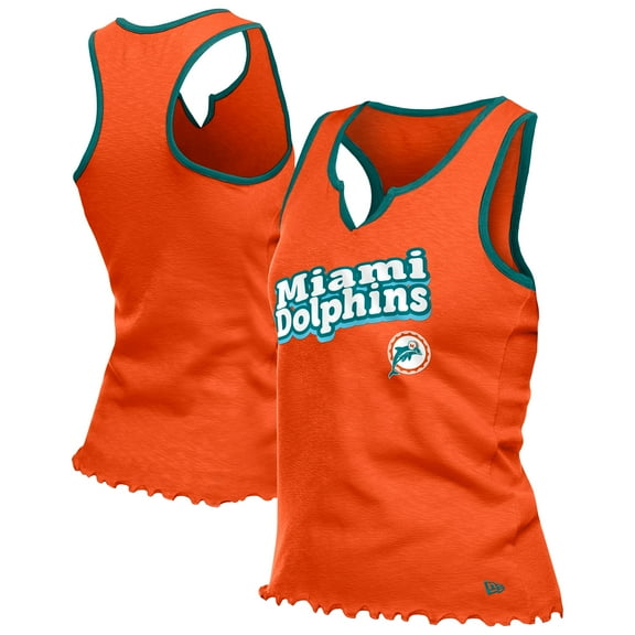 Women's-New Era Orange Miami Dolphins Lettuce Hem Notch Neck Tri-Blend Tank Top