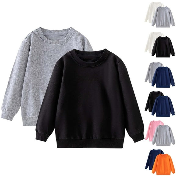 AHTJRT 2 Pack Kids Sweatshirt Cotton Comfy Long Sleeve Round Neck Pullover Shirts Casual Fall Winter Workout Loungwear Basic Tee Tops Gray#05 8-9 Years