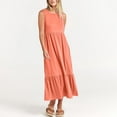 thumbnail image 4 of RYKJLWY Wedding Guest Dresses for Women Summer Summer Casual Sleeveless Crewneck Sundress Aline Flowy Tiered Maxi Long Beach Dress Vacation Outfits Wedding Guest Dresses (Red2,S), 4 of 9