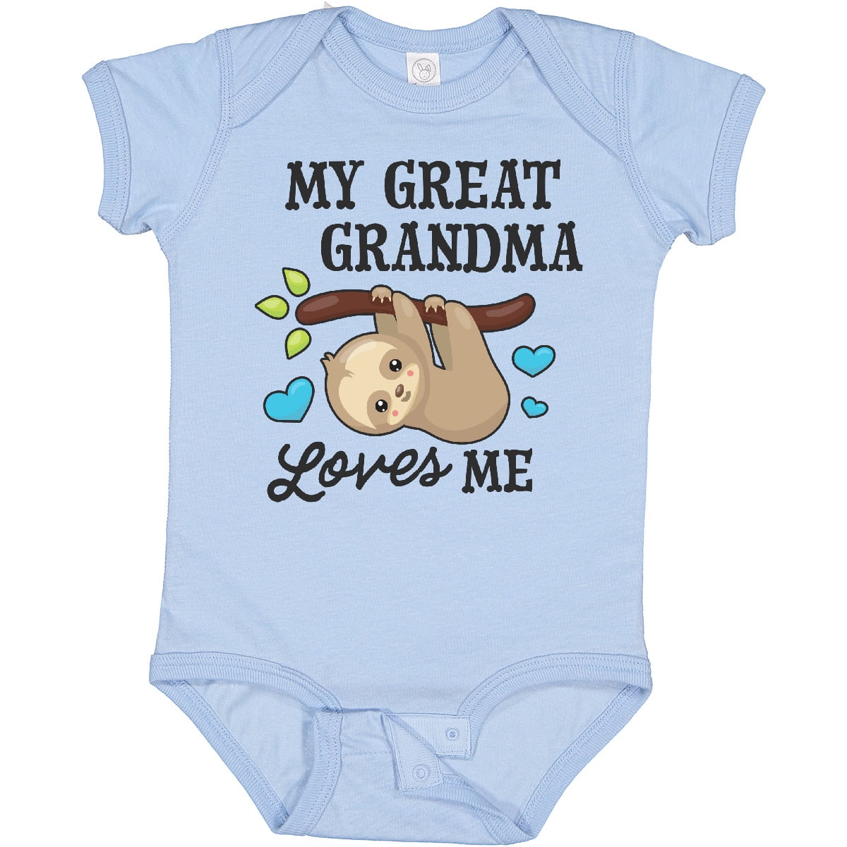 Inktastic My Great Grandma Loves Me with Sloth and Hearts Boys or Girls Baby Bodysuit