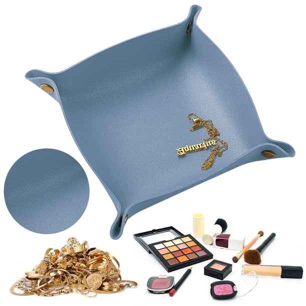 Caja Almacenamiento Cuero Nórdico Ins Bandeja Almacenamiento Llaves Escritorio Caja Almacenamiento Cosméticos Y (25x25cm) Color Sólido Azul Amazonas