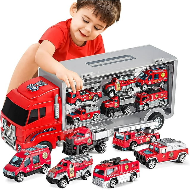 Carritos Juguetes para Niño Juego Vehículos Bomberos con 6 Mini Coches, Regalo para Niños 3~8 Años