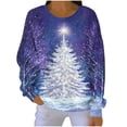 thumbnail image 2 of Craaazy Women's Fashion Christmas Long Sleeve Shirts Round-Neck Santa Snowflake Print Casual Blouse Gifts, 2 of 7