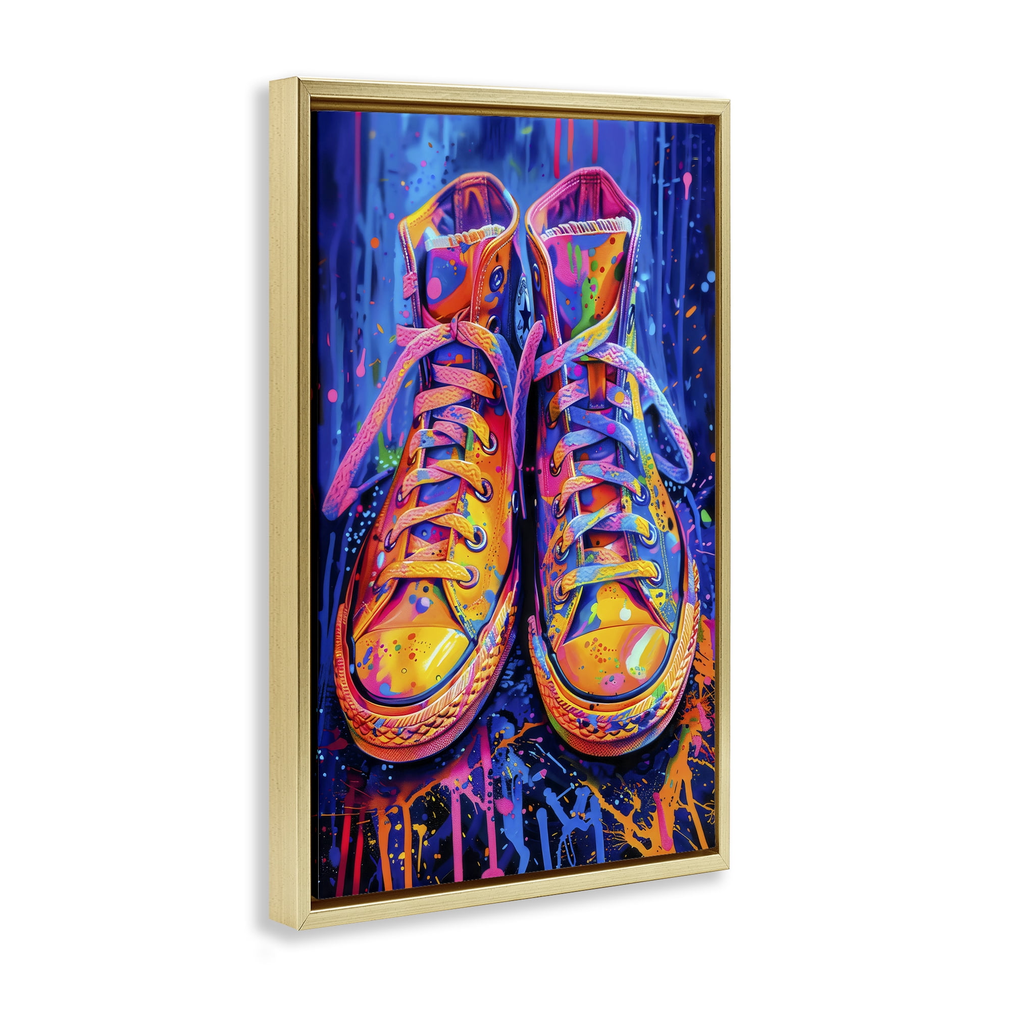 Stupell Industries Moody Converse with Neon Splash Gold Framed Floater Canvas Wall Art, design by Creative Studio