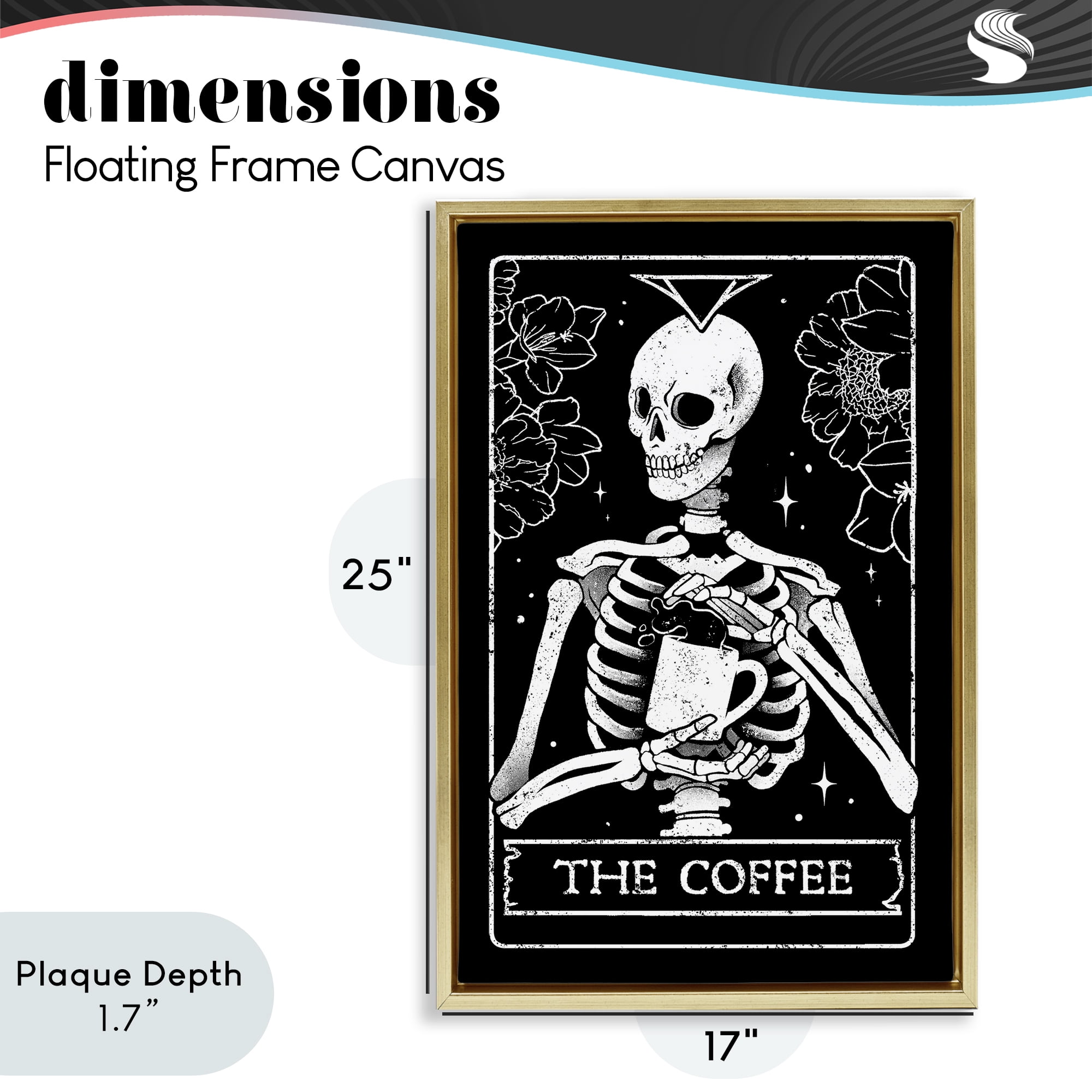 Stupell Industries The Coffee Skeleton Tarot Gold Framed Floater Canvas Wall Art, design by EduEly Designs