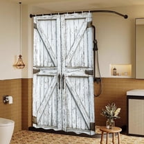 Wooden Barn Door Shower Curtain, Rustic Wooden Garage Door Shower Curtain Vintage Wood Farmhouse Shower Curtain, Country Barn Door Shower Curtain with Hooks, 36X72 Inch, White