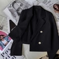 thumbnail image 5 of Gyexs Cropped Trench Coat for Women Pluss Size Lightweight Solid Long Sleeve Blazer Jackets Business Casual Fall Winter Tops, Black, Size M, 5 of 7