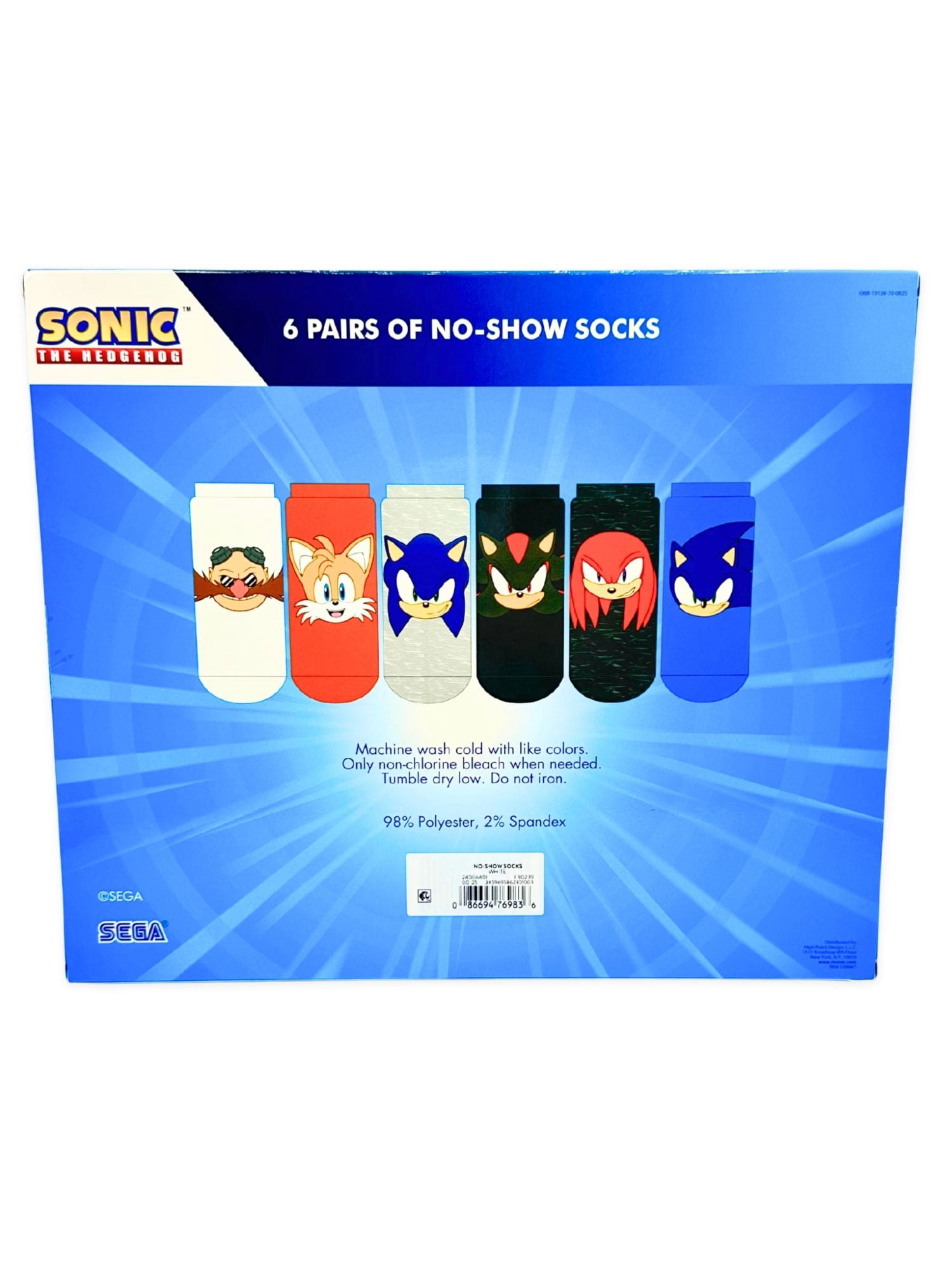 Sonic the Hedgehog Boys No-Show Socks, 6-Pack, Sizes S/M-M/L