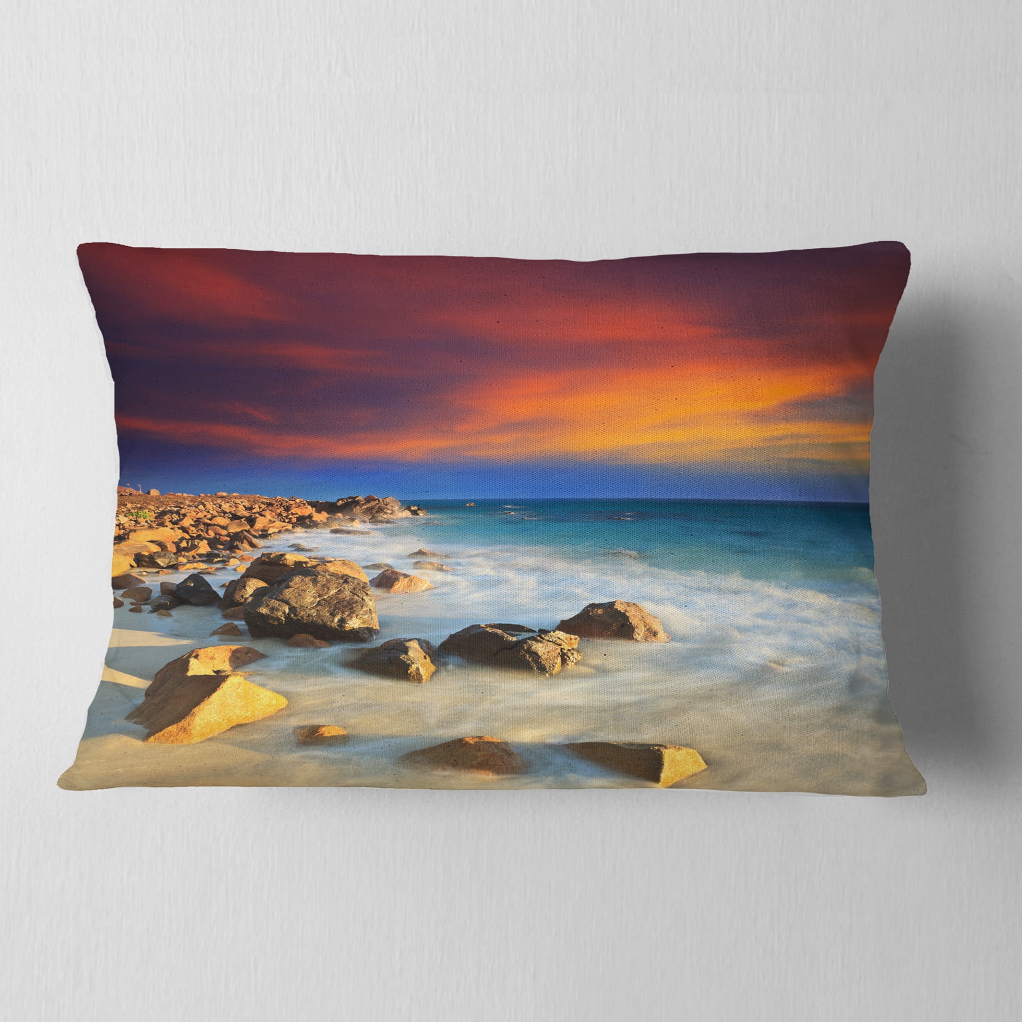 Designart 12" x 20" Blue Polyester Throw Pillow