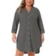 thumbnail image 1 of Camisa de dormir de mujer plus size Agnes Orinda, a rayas, con botones, cuello en V, mangas 3/4, vestido de pijama suave, bata de noche con bolsillo, 3X negro, 1 of 7