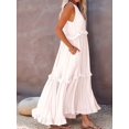 thumbnail image 4 of Women's Resort Style Ruffled Long Dress Round Neck Sleeveless Flowy Beach Dress with Pockets Galib. M, 4 of 10