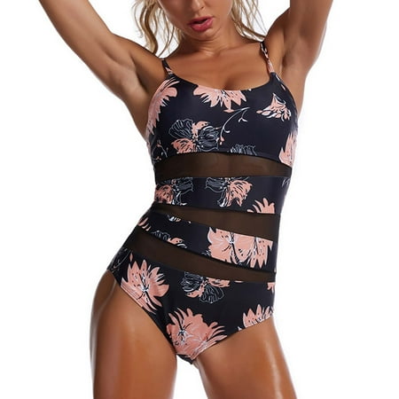 Blphud Women s Bathing Suits Tummy Control Neon Bikini Women s Sexy Mesh Stitching Print Cutout Fashion Splice Hollowing Swimsuit Women s Thong Swimsuit Bottoms Pink XL