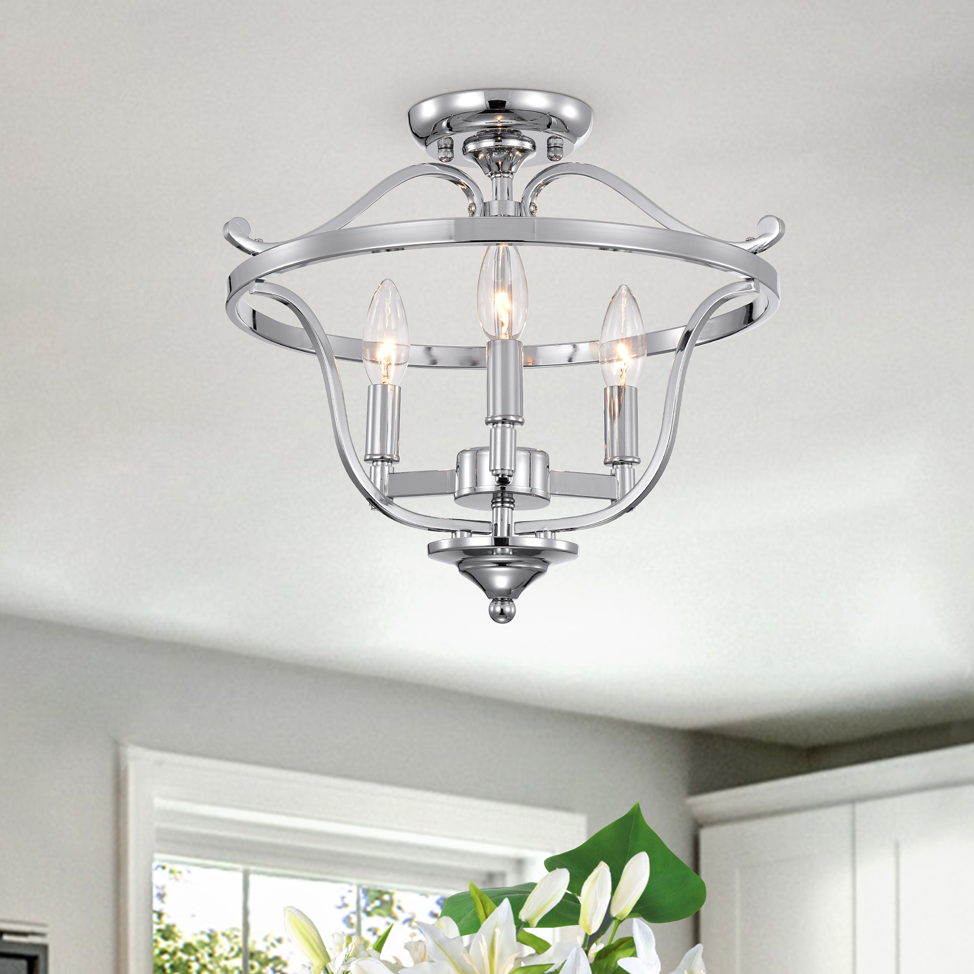 Warehouse of Tiffany Karl Chrome 3-Light Semi-Flush Mount Light