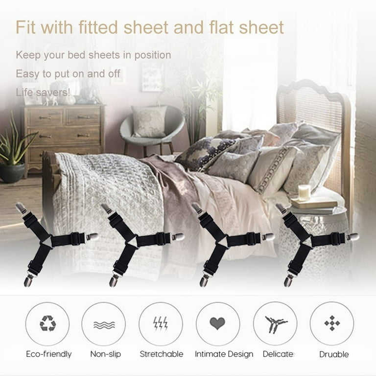 Bed Sheet Fasteners Suspenders Anti-slip Elastic Straps With 8 Clips