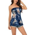 thumbnail image 4 of Licupiee Women Sexy Strapless Tube Top Holiday Floral Print Strapless Pleated Tunic Tanks Tops, 4 of 6