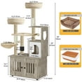 thumbnail image 2 of Dextrus 2-in-1 Cat Furniture Condo, 59" Cat Tree Multi-Functional Cat Tower with Litter Box Enclosure, Wood House, Scratching Post, Feeding Station, Hammocks & Brush - Gray, 2 of 5