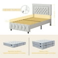 thumbnail image 5 of 4 EVER WINNER Twin Bed Frame, Upholstered Platform Bed Frame with Headboard and Footboard, Twin Size Bed Frame, Diamond Headboard and Footboard Design, White, 5 of 7