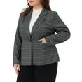 thumbnail image 2 of DARING DIVA Women's Plus Casual Plaid Notched Lapel Button Jacket Gray 1X, 2 of 6