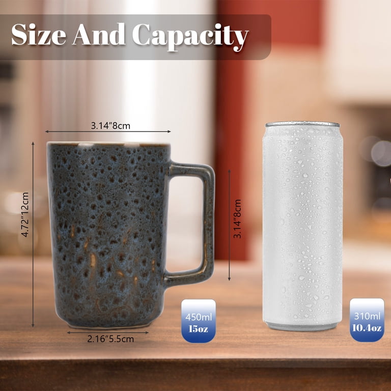 15 oz Multi-Coloured Ceramic Coffee Mugs, Lava Coffee Mug Set for Coffee, Tea, Cocoa, Milk and Cereal, White