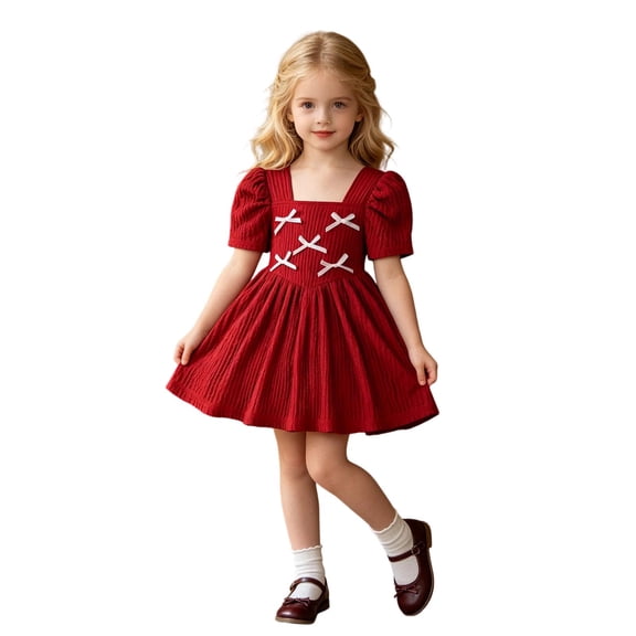HAYIMI Toddler Girls Short Sleeve Holiday Bowknot Dress Dance Party Dresses Clothes Comfort Sundress