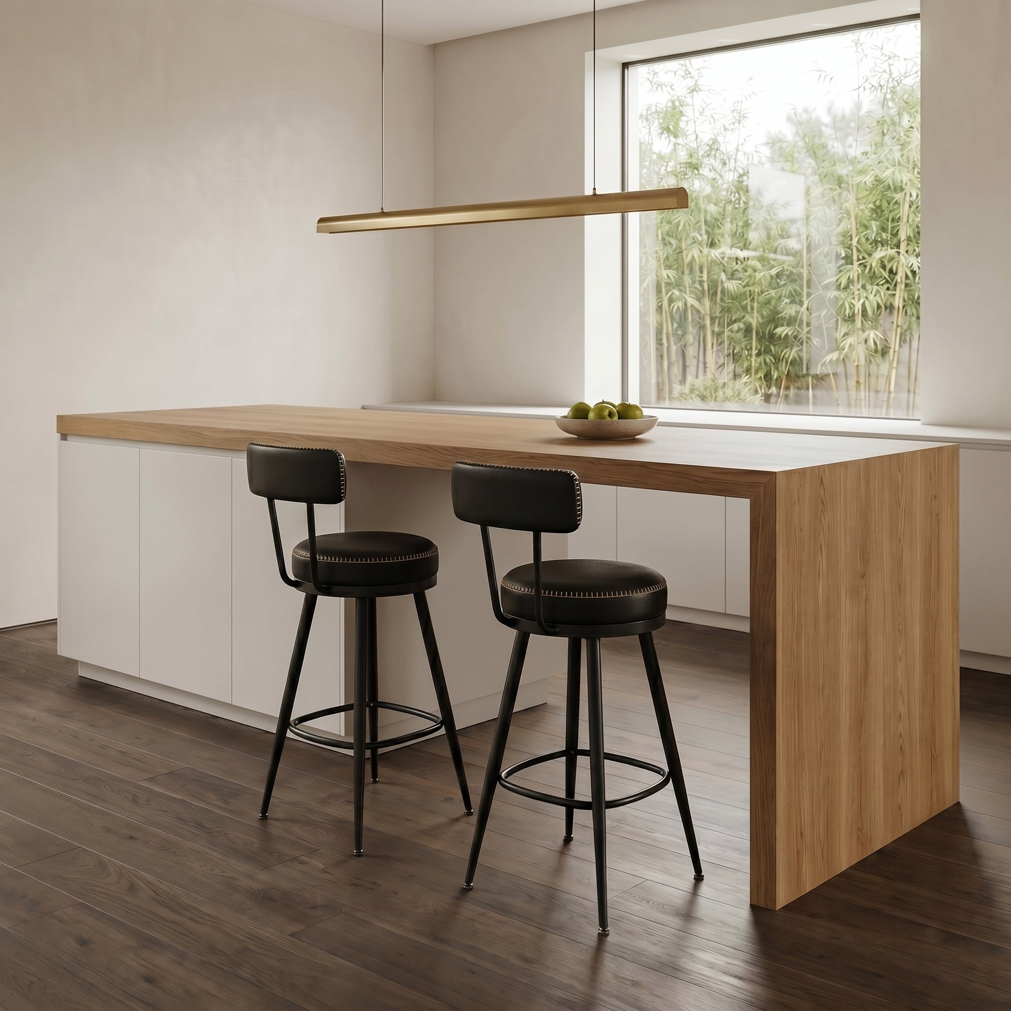 25.6 in. Ink Black Swivel Counter Height Bar Stools with Back and Synthetic Leather (Set of 2)