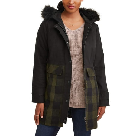 - JASON MAXWELL Women's Long Faux Wool Jacket with Hood
