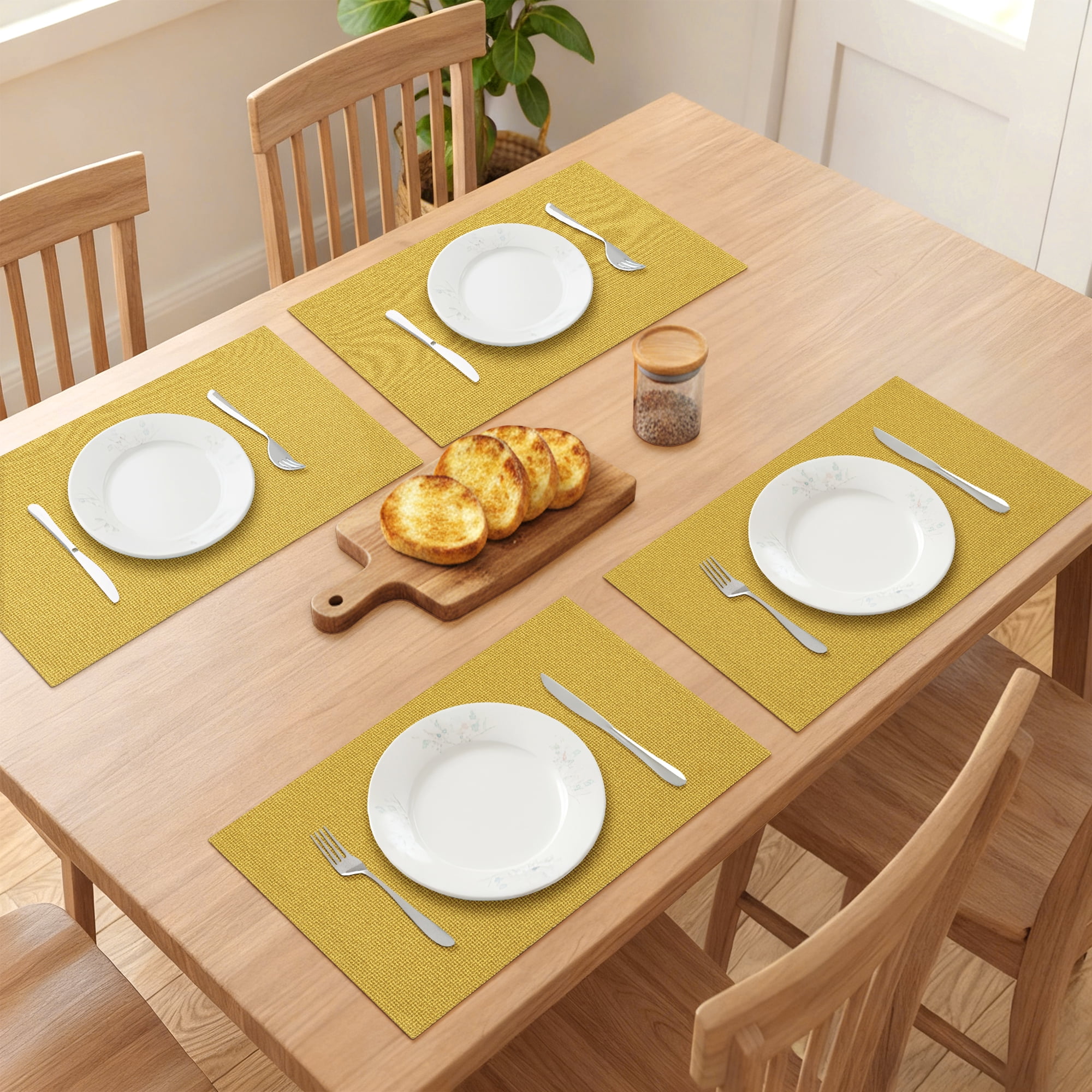 Unique Bargains Cotton and Linen 4Pcs Rustic Table Mats Golden Yellow 18.1x11.8inch