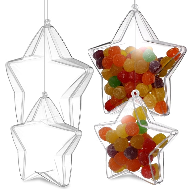 KAKOWELY 20 piezas de estrellas rellenables de plástico transparente para decorar el árbol de Navidad.