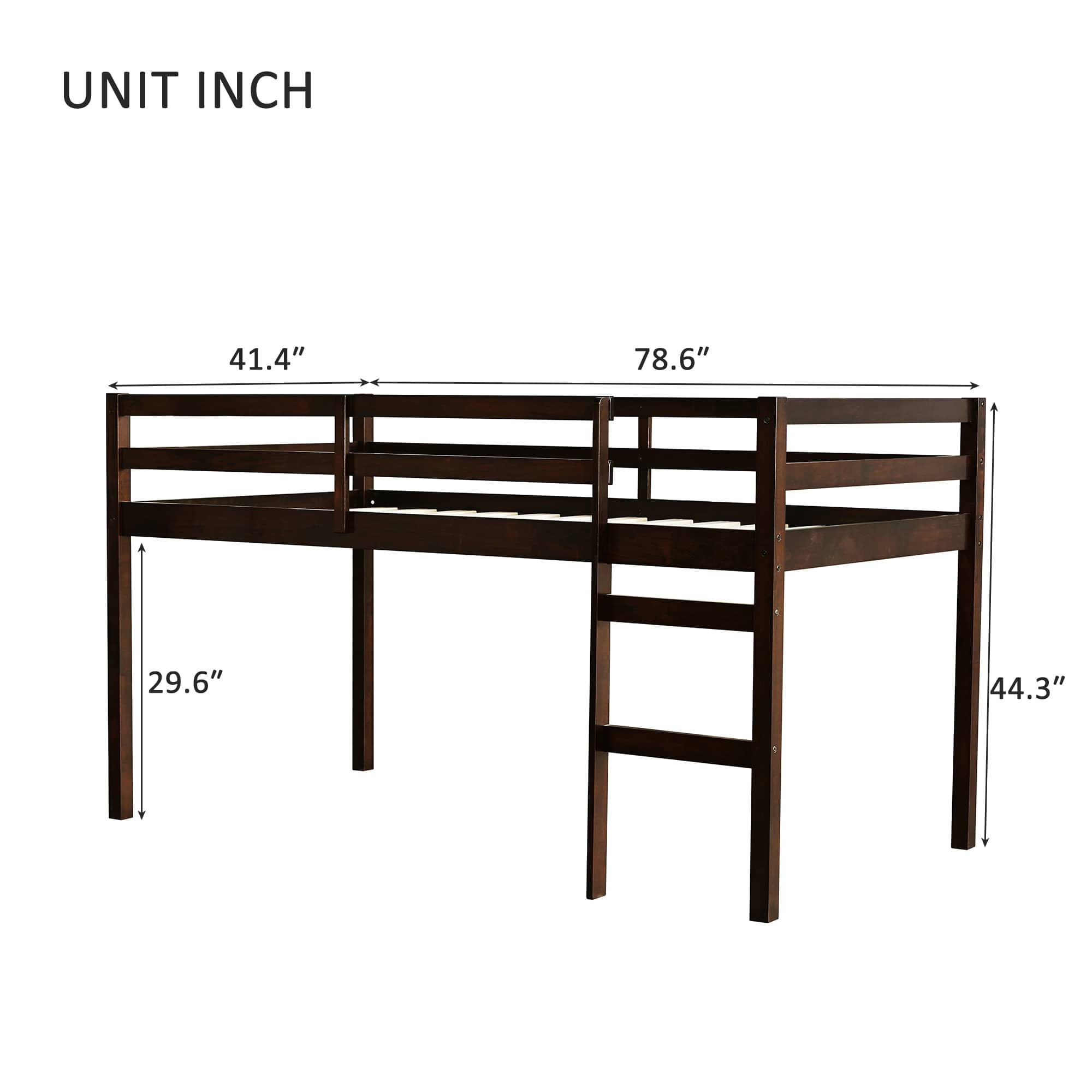 MAYEERTY Twin Loft Bed, with Ladder, Bed Platform of Strengthened Slats , Espresso