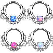 Septum Daith Rook Hinged Clicker Syntactic Opal Set Nose Ring 16 Gauge