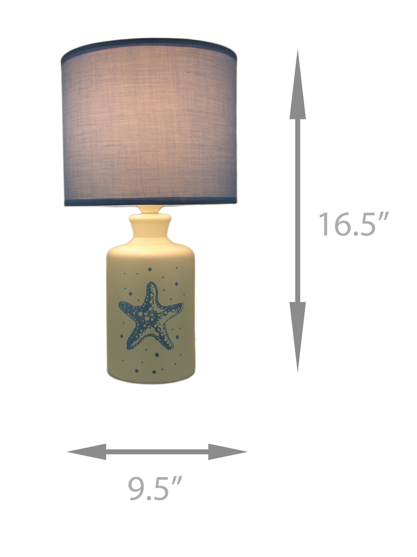 White And Blue Ceramic Starfish Table Lamp With Fabric Shade