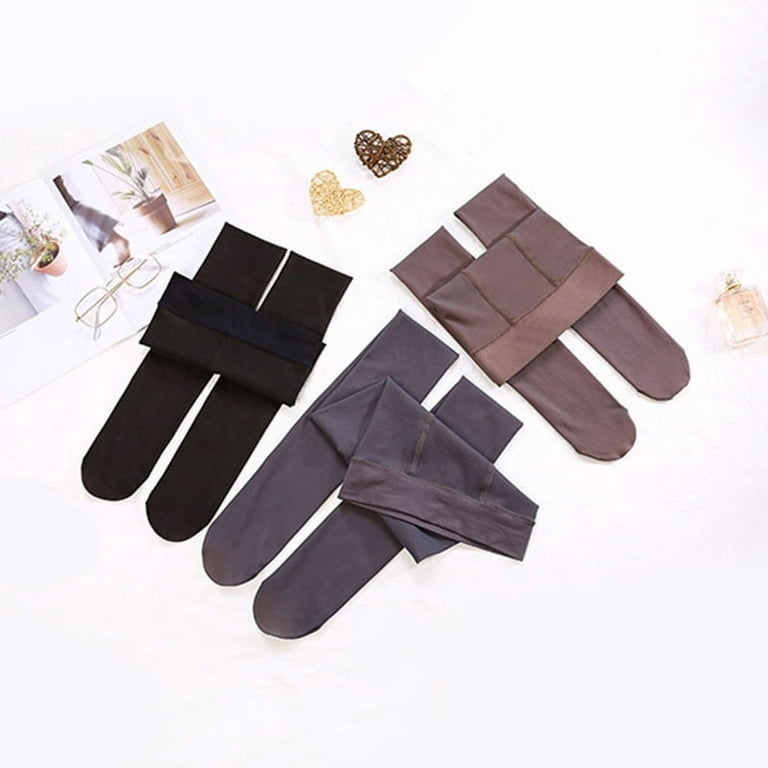 Winter Warm Fleece Pantyhose Lined Natural Skin Color Leggings Slim  Stretchy Tights for Women Outdoor Skin Color With Feet 200 G 
